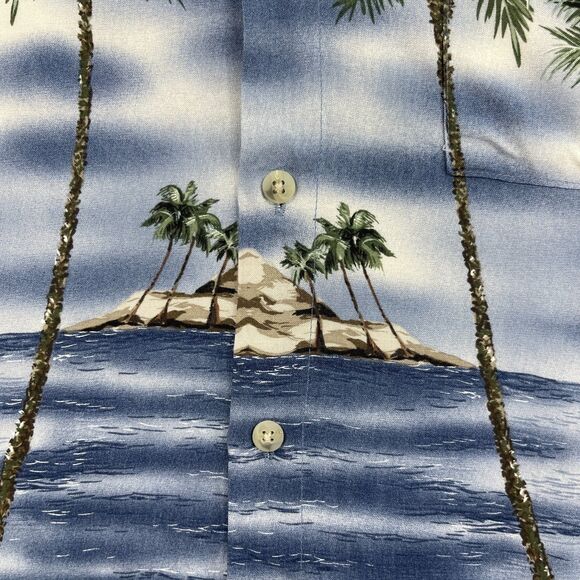 Vintage Pierre Cardin Hawaiian Shirt Mens Large Blue Palm Tree Print Button Up - Picture 5 of 12